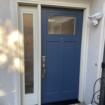 Blue exterior entry door installation East Bay